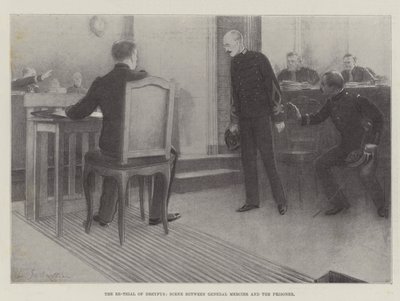 El nuevo juicio de Dreyfus, escena entre el General Mercier y el prisionero de Louis Remy Sabattier